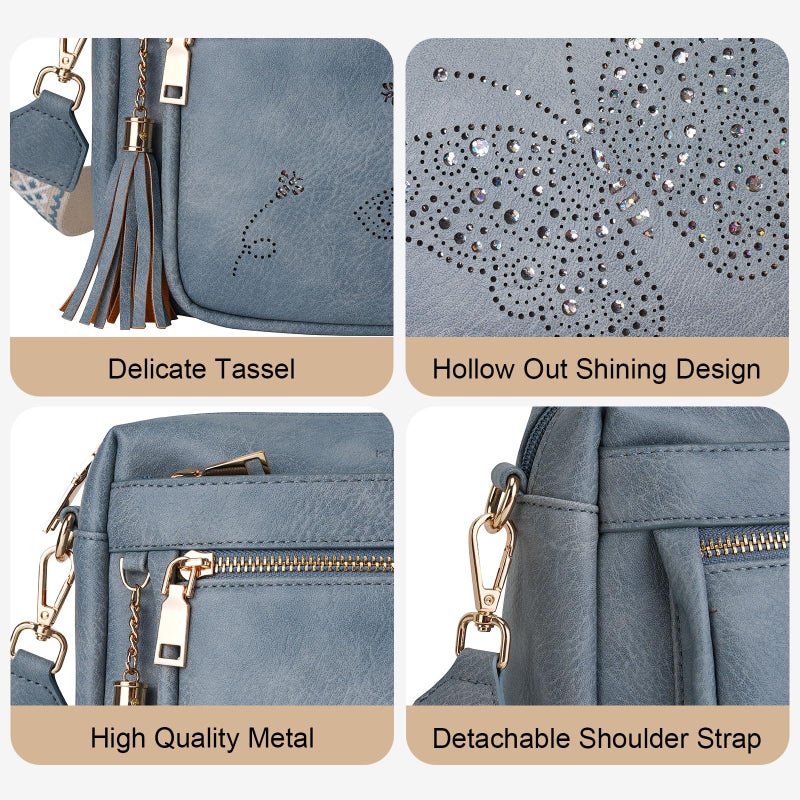 KITEVIUN Crossbody Bags for Women Trendy Leather Crossbody Purse Shoulder Handbags Butterfly Design - Image 4