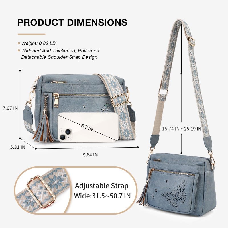 KITEVIUN Crossbody Bags for Women Trendy Leather Crossbody Purse Shoulder Handbags Butterfly Design - Image 5