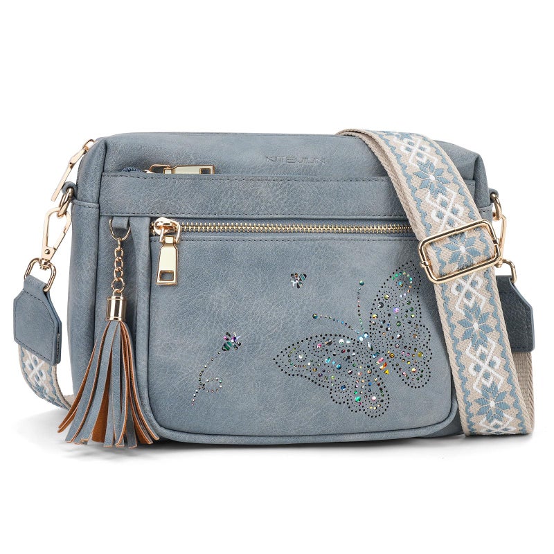 KITEVIUN Crossbody Bags for Women Trendy Leather Crossbody Purse Shoulder Handbags Butterfly Design - Image 1