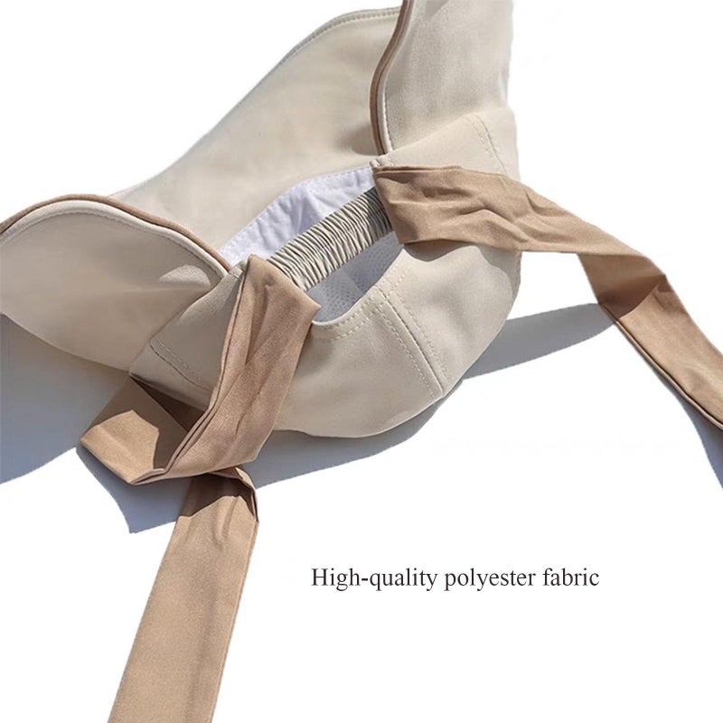 huablo Wide Brim Hats for Woman Foldable Hats Sun Hats for Women uv Protection Bowknot Fishing hat Adjustable hat with Ponytail Hole Beige - Image 3