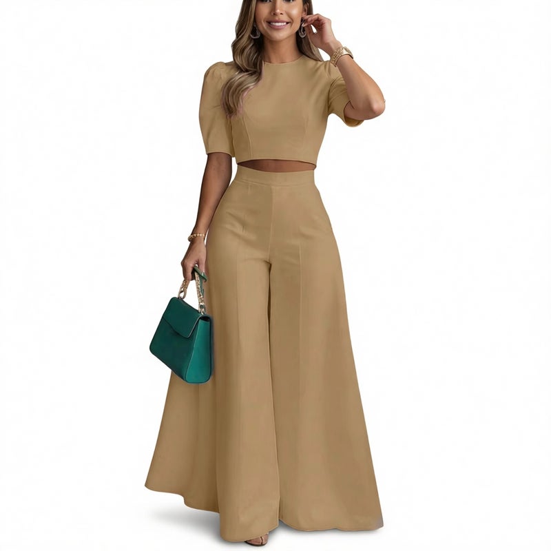 Fashion Casual Elegant Short Top and Long Pants Two-Piece Set