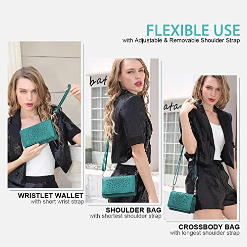 APHISON Multi-Function Small Crossbody Bags For Women,Cell Phone Shoulder Bag,Clutch Purse,RFID Wristlet Wallet,Card Holder Peacock-Blue - Image 2