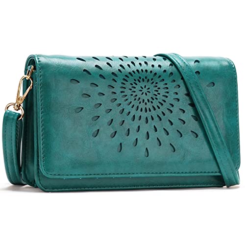 APHISON Multi-Function Small Crossbody Bags For Women,Cell Phone Shoulder Bag,Clutch Purse,RFID Wristlet Wallet,Card Holder Peacock-Blue - Image 1