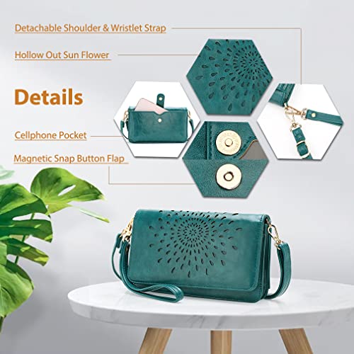 APHISON Multi-Function Small Crossbody Bags For Women,Cell Phone Shoulder Bag,Clutch Purse,RFID Wristlet Wallet,Card Holder Peacock-Blue - Image 5