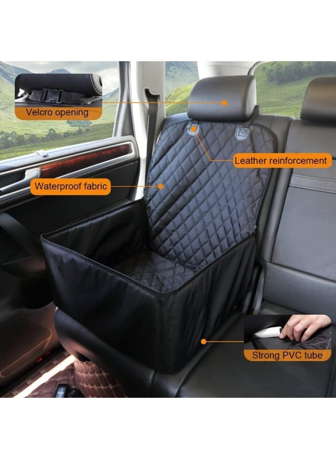 غطاء مقعد السيارة للكلاب غطاء مقعد الحيوانات الأليفة حاملة السيارة واقي معزز مقاوم للماء قابل للغسل غير قابل للانزلاق غطاء مقعد السيارة الأمامي والخلفي مع حزام أمان للشاحنات وسيارات الدفع الرباعي للسفر (أسود) - Image 4