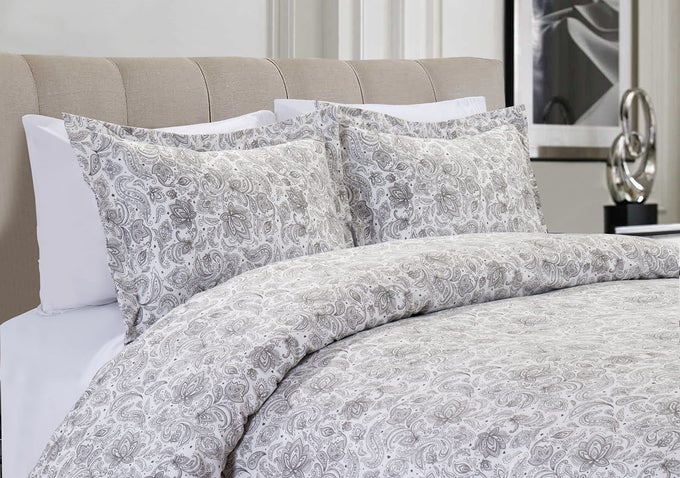 LUXURY SILKY SOFT COZIEST 1500 PREMIER HOTEL QUALITY 3PIECE DUVET COVER SET COARSE PAISLEY PATTERN WRINKLE FREE KINGCALIFORNIA KING LIGHT GREY