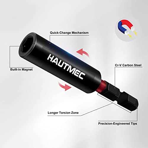 HAUTMEC 1/4”Magnetic Impact Tough Bit Holder,2pcs Screwdriver Extension, Quick-Change Hex Shank Set for Screwdriver Bits Nuts Drills Maintenance and repairing HT0163-SH - Image 3