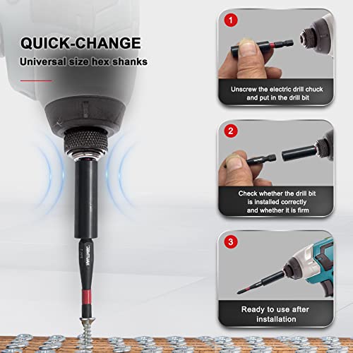 HAUTMEC 1/4”Magnetic Impact Tough Bit Holder,2pcs Screwdriver Extension, Quick-Change Hex Shank Set for Screwdriver Bits Nuts Drills Maintenance and repairing HT0163-SH - Image 5