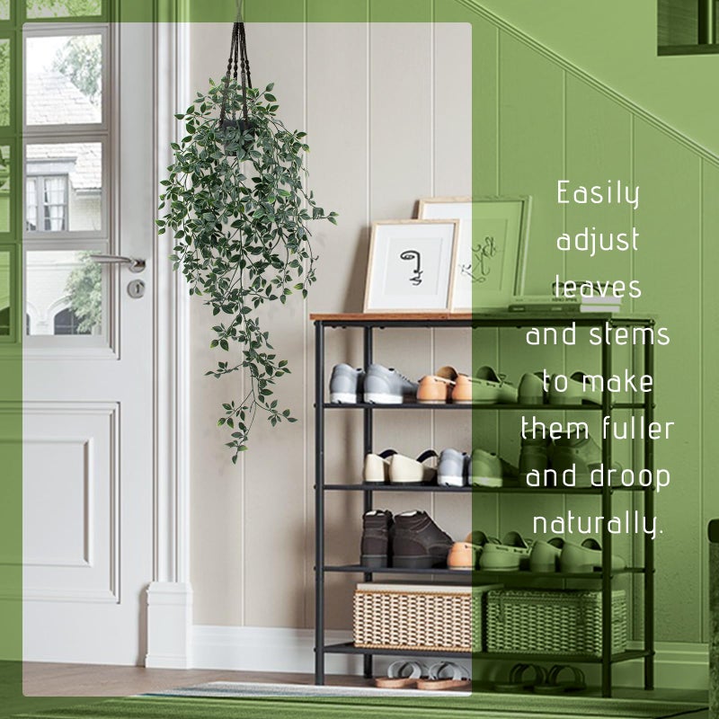 LUZOGA Fake Hanging Plant with Pot Small Artificial Potted Vine Plants 28.7-in Long Faux drooping Foliage Plants for Shelf Home Office Indoor Outdoor Garden Greenery Decor (Black Pot) - Image 5
