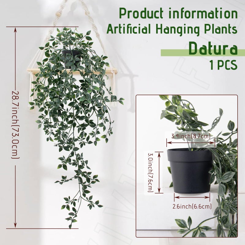 LUZOGA Fake Hanging Plant with Pot Small Artificial Potted Vine Plants 28.7-in Long Faux drooping Foliage Plants for Shelf Home Office Indoor Outdoor Garden Greenery Decor (Black Pot) - Image 2
