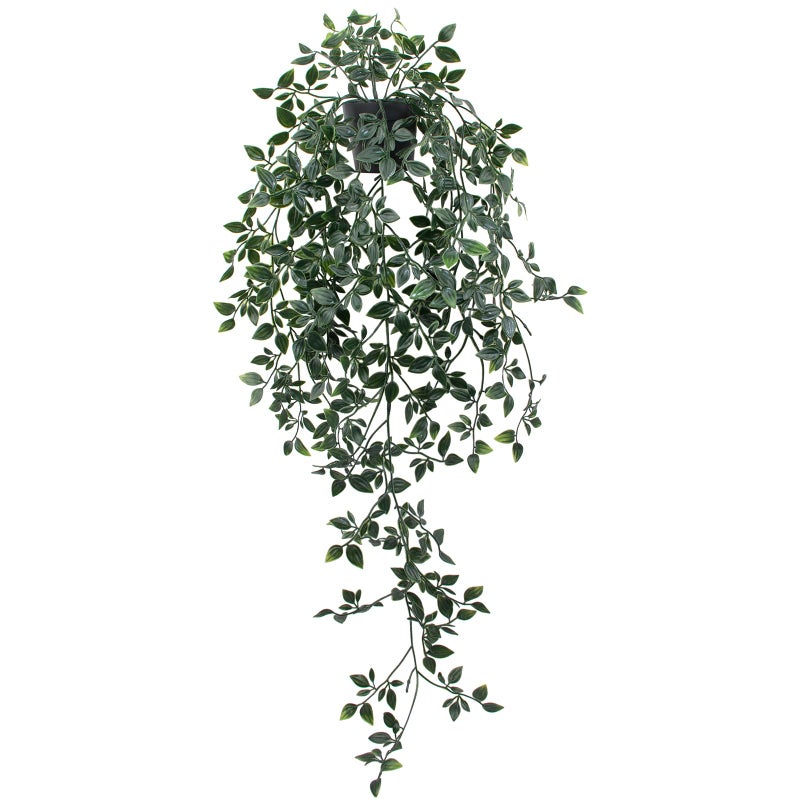 LUZOGA Fake Hanging Plant with Pot Small Artificial Potted Vine Plants 28.7-in Long Faux drooping Foliage Plants for Shelf Home Office Indoor Outdoor Garden Greenery Decor (Black Pot) - Image 1
