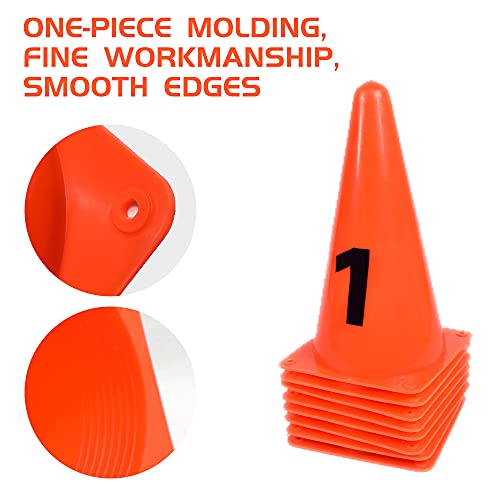 ASENVER 9 Inch Plastic Traffic Marker Cones with Numbers 8 Pack Agility Sign Cones Soccer Cones for Sport Training (Orange) - Image 3