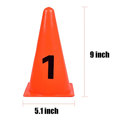 ASENVER 9 Inch Plastic Traffic Marker Cones with Numbers 8 Pack Agility Sign Cones Soccer Cones for Sport Training (Orange) - Image 4