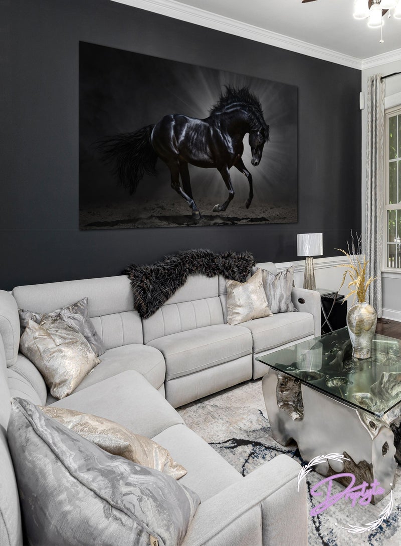 Droplyte Black Horse in the Dark Decorative Wall Art Wall Decor Card Board MDF Home Decor  For Drawing Room, Living Room, Bedroom, Kitchen or Office 60CM x 40CM - Image 1