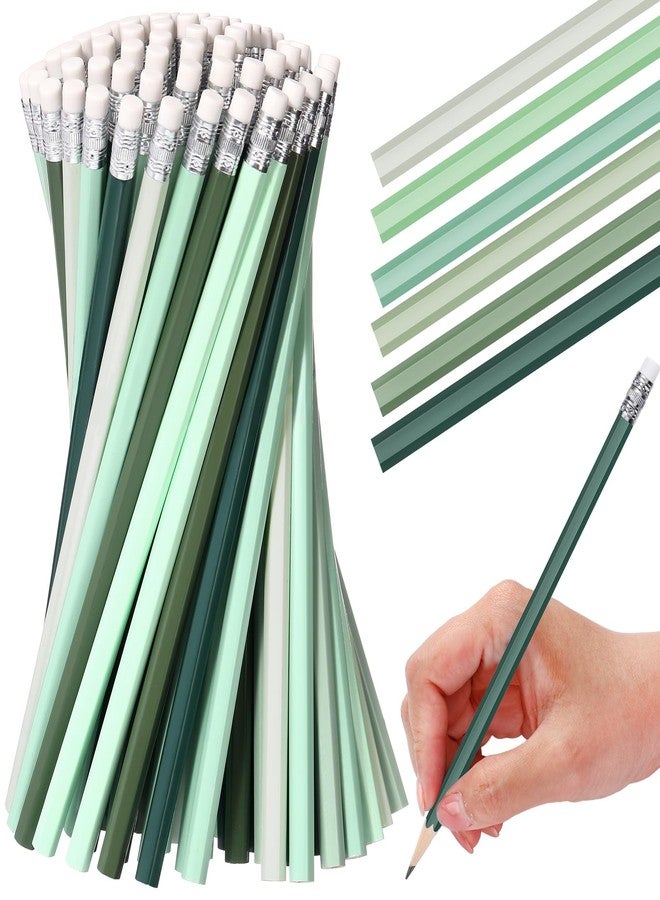 TecUnite 120 Pcs #2 HB Pencils with Eraser No 2 Unsharpened Wooden Hexagonal Pencils for Adults Gifts for School Exam art Learning Office Sketching(Green Series) - Image 2