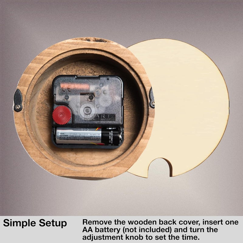 Driini Wooden Analog Desktop Clock – 4.3 in. Decorative Pinewood, No-Tick Design – Easy to Read Silent Sweep Mantle Clock – Quiet Tabletop Clocks with Wood Body, Hands, & Battery Cover; Dark - Image 4