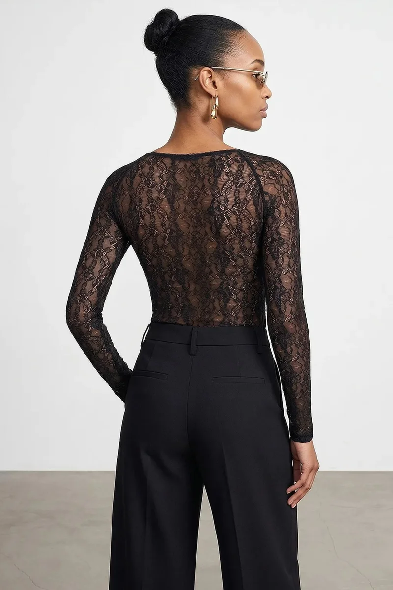 Dilvin Black DILVIN Women’s Lace V-neck Long-sleeve Top for Women | Best Price UAE