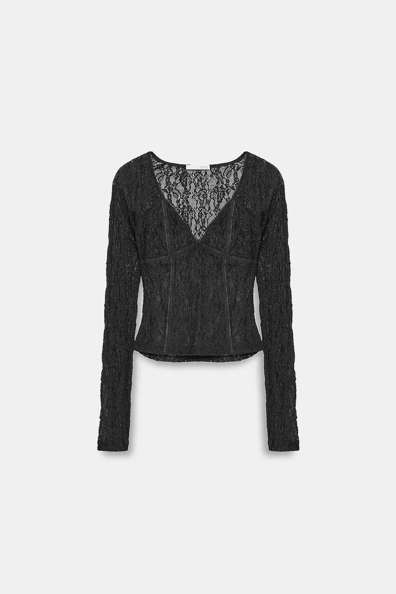 DILVIN Women’s Lace V-neck Long-sleeve Top