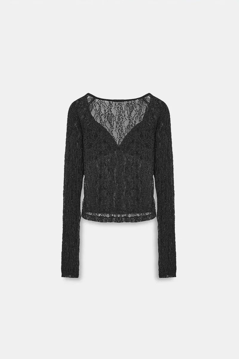 Dilvin Black DILVIN Women’s Lace V-neck Long-sleeve Top for Women | Best Price UAE