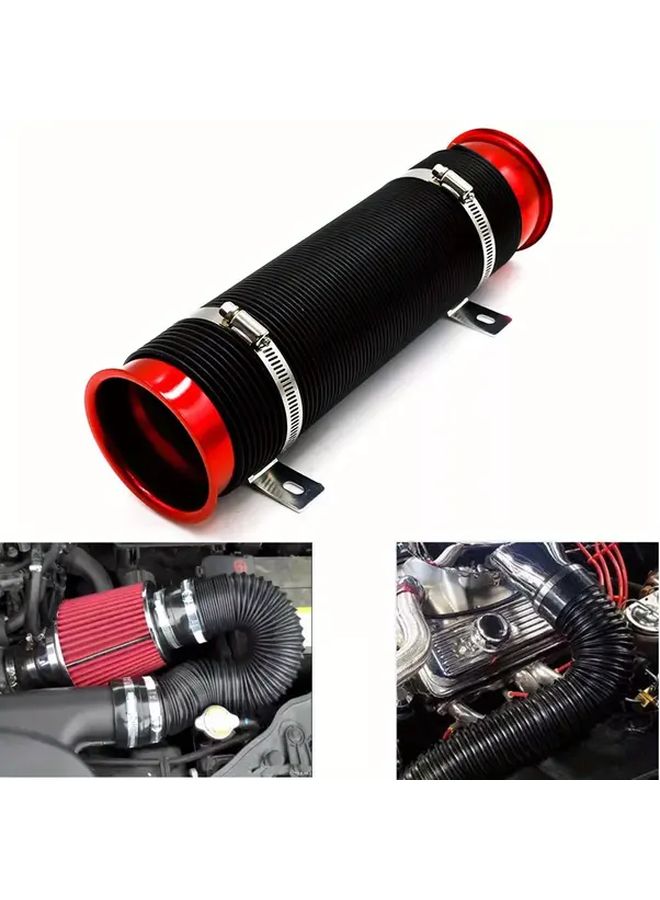 Red Universal 3 Inch Flexible Cold Air Intake Hose Pipe Filter Tube - Image 4
