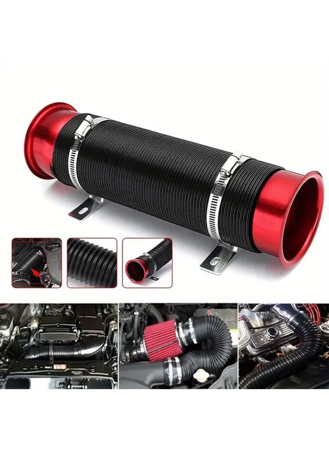 Red Universal 3 Inch Flexible Cold Air Intake Hose Pipe Filter Tube - Image 1