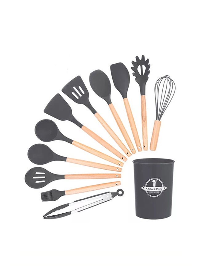 طقم ملاعق بتصميم جاروف بسطح مانع للالتصاق 11 قطعة أسود/بني 1041جرام - Image 1