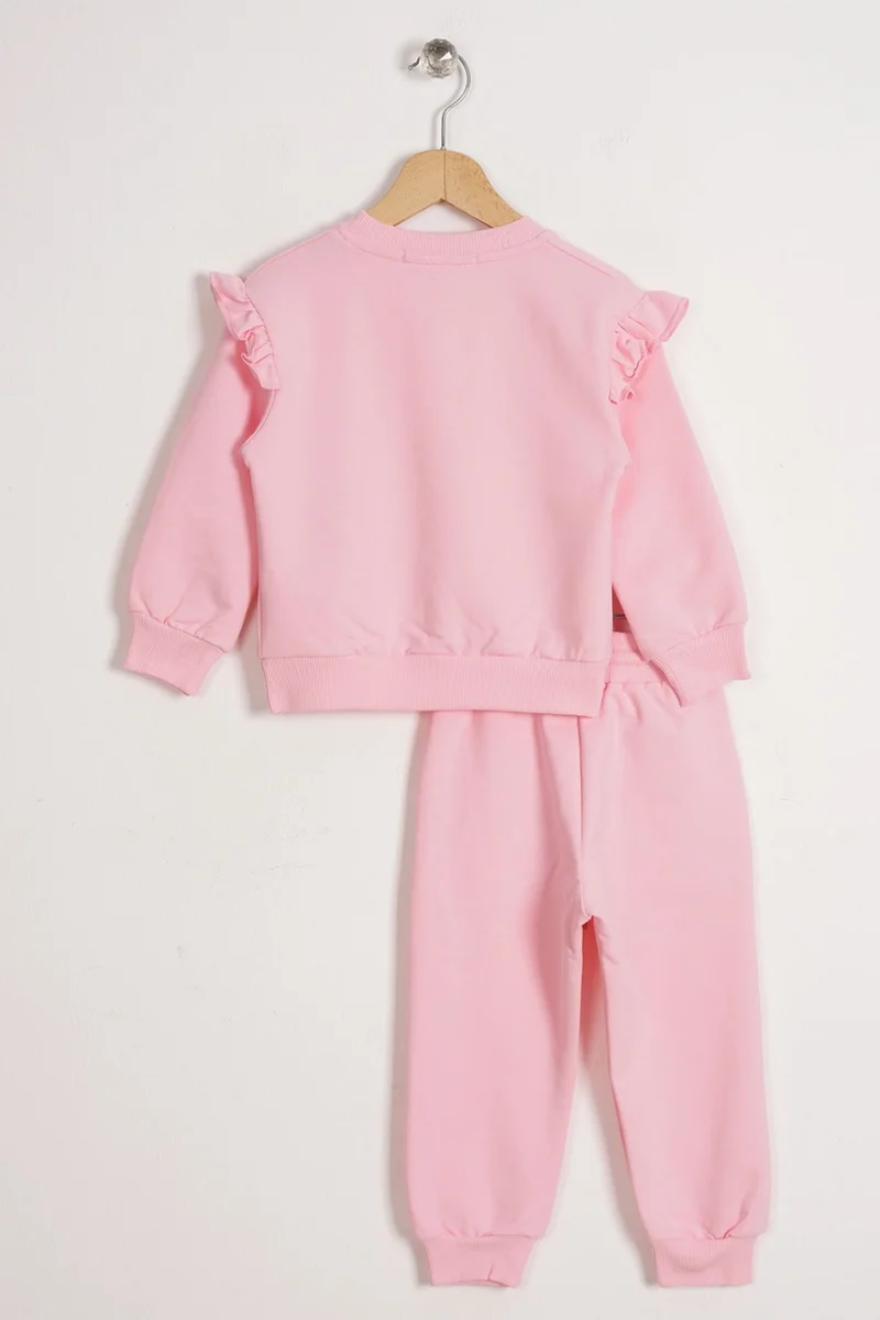 Zepkids Girl Light Pink Ribboned Cat Printed Two Piece Set