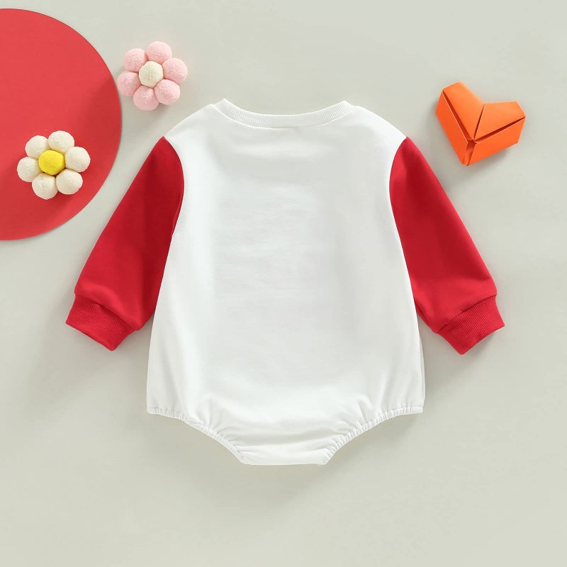 DNOMAID YZARC Valentines Baby Girl Boy Outfit Heart Crewneck Bubble Romper Sweatshirt Long Sleeve Bodysuit Sweater Tops (Red love you more, 0-3 Months) - Image 4
