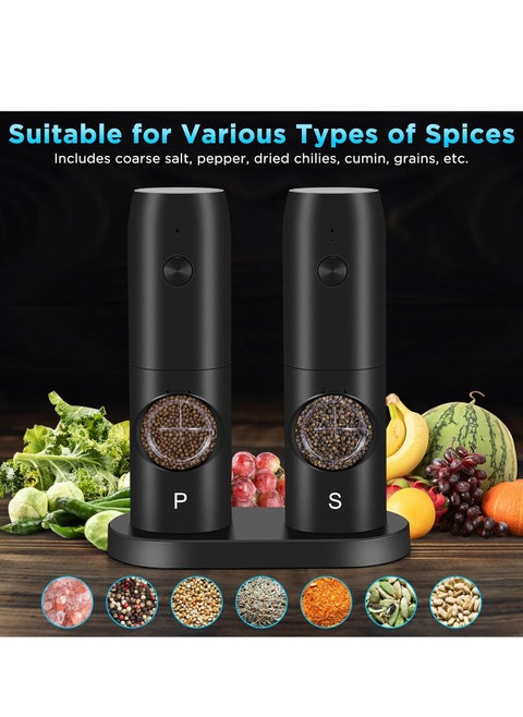Electric Salt and Pepper Grinder Set, USB Rechargeable Salt Pepper Mill Grinder with 70ml Container, Adjustable Coarseness, LED Light, One-Hand Operation for Kitchen BBQ