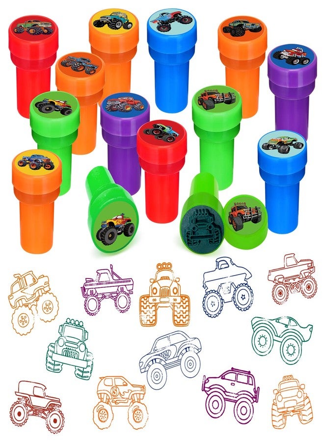Cinrobiye 24 PCS Monster Truck Party Stampers，Truck & Car Birthday Favors, Hot Wheels Party Supplies, Classroom Rewards, Carnival Prizes, Goodie Bag & Pinata Fillers for Boys Girls - Image 1