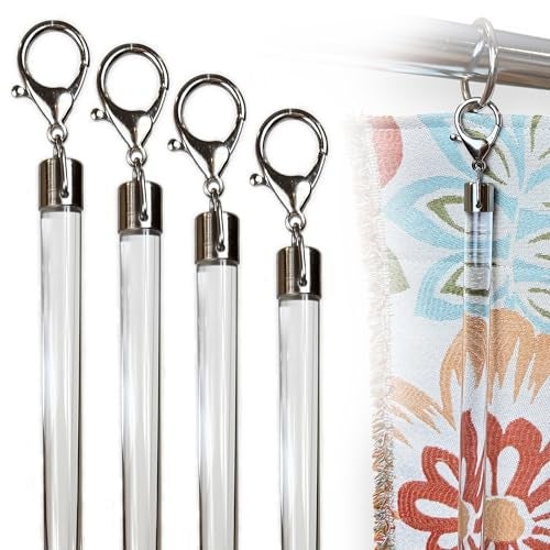 OooWow 24 inch (4 Pack) Steel Cap Round Base Acrylic Curtain Pull Wand - Clear Curtain Wand - Invisible Drapery Wand - Drapery Pull Rod (24 Inch) - Image 1