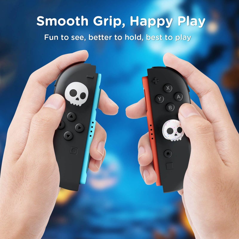Jemdo Thumb Grips Compatible with Nintendo Switch 2 (2025) â€“ 4pcs White/Glitter Skull Design Silicone Joystick Caps, Comfortable Controller Stick Cover Gifts for Kids & Gamers - Image 4