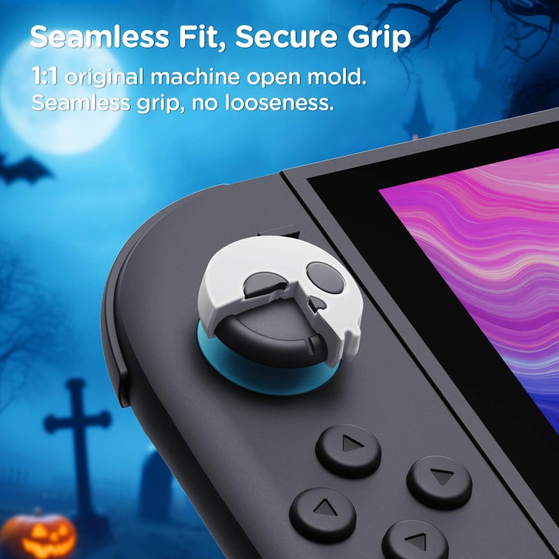Jemdo Thumb Grips Compatible with Nintendo Switch 2 (2025) â€“ 4pcs White/Glitter Skull Design Silicone Joystick Caps, Comfortable Controller Stick Cover Gifts for Kids & Gamers - Image 5