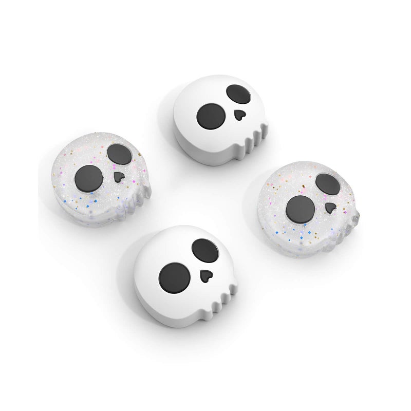 Jemdo Thumb Grips Compatible with Nintendo Switch 2 (2025) â€“ 4pcs White/Glitter Skull Design Silicone Joystick Caps, Comfortable Controller Stick Cover Gifts for Kids & Gamers - Image 1