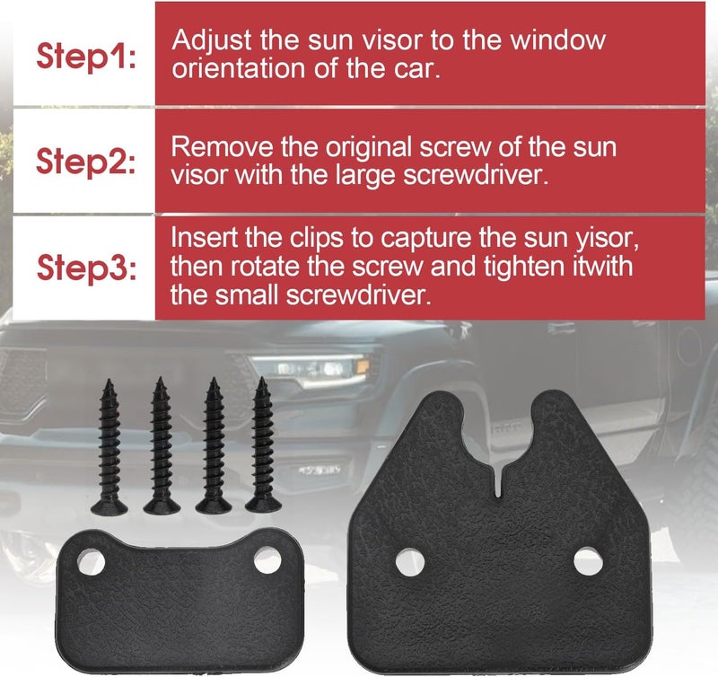 Seweder Sun Visor Repair Aluminum Sun Visor Clip Fix Kit for Dodge RAM 1500 Trucks 2019 2020 2021 2022 2023 - Image 4