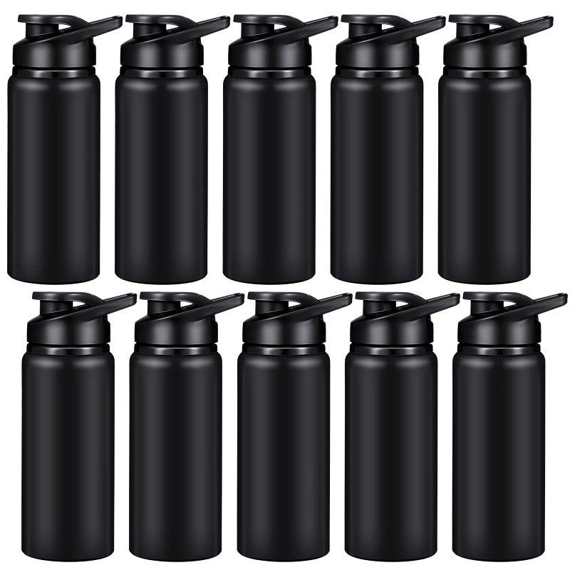 CHENGU 4 Pieces Water Bottle Bulk 20 oz Aluminum Reusable Bottles Lightweight Snap Lid Water Cups Easy Carry Leak Proof Travel Tumbler for Gym Sports Camping Hiking Fishing Black - Image 2