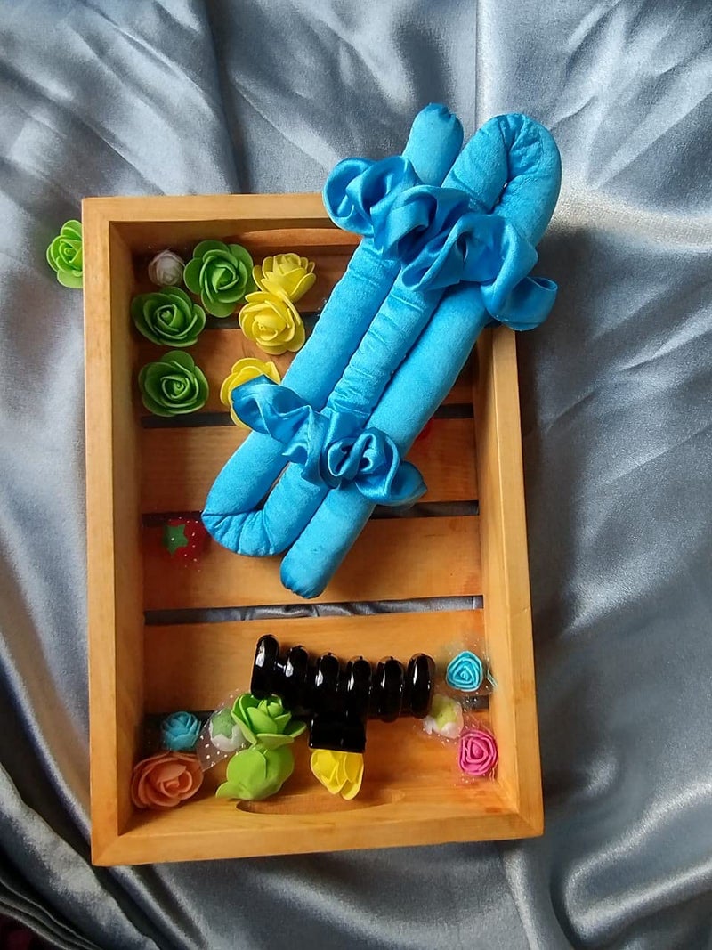VIYANSHI Silk curling ribbon heatless hair curling set with 2 Scrunchies silk satin curler ribbon set heatless curlspack of 1 Sky Blue - Image 3