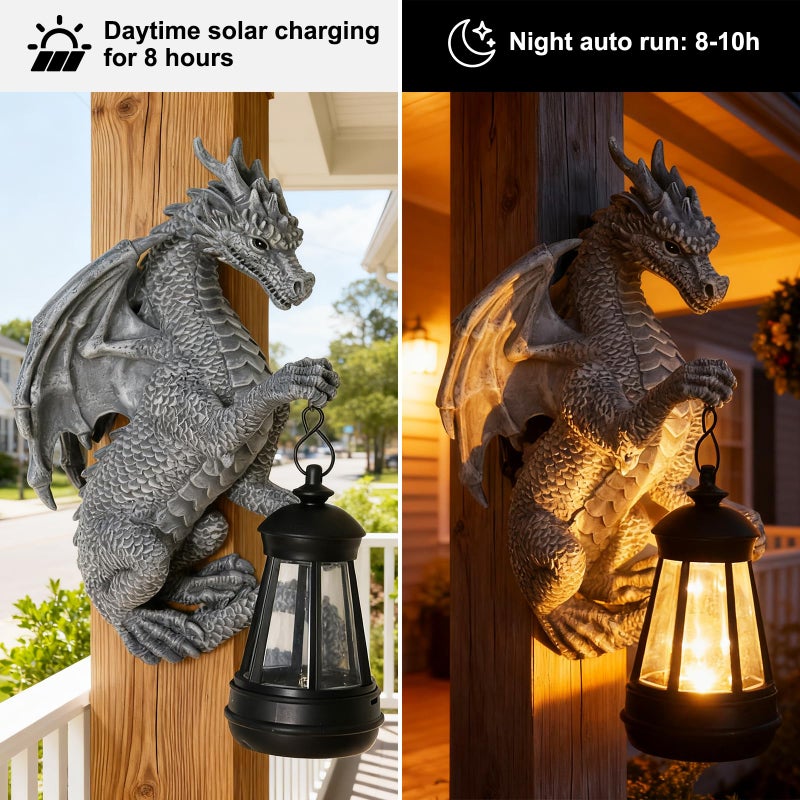 Halovin Garden Statues Tree Hugger Dragon - Halloween Dragon Statue Solar Lights Outdoor Patio Wall Decor,Christmas& Mothers Day&Birthday Gifts for Grandma Mom Women,Ideas Arts Crafts Waterproof Resin Lantern - Image 4