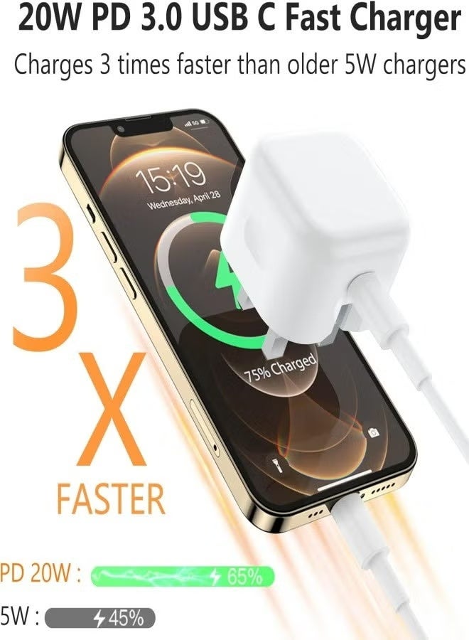Compatible with IPhone Charger Fast Charging|20W USB-C Travel Power Adapter Compatible for iPhone 16/15/14/14 Pro/14 Pro Max/14 Plus/13/12/SE2020/11/XR/XS Max/X/iPad,Samsung Galaxy And all Type C Phones - Image 3
