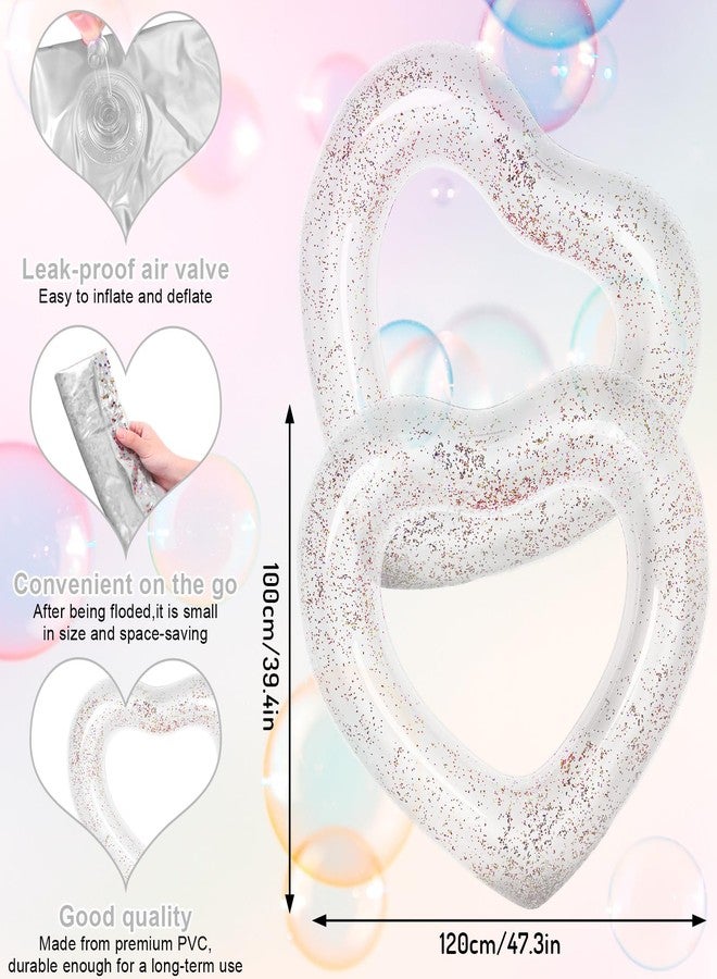 Whaline 3Pcs Inflatable Heart Pool Float with Glitter Inside White Swim Pool Rings Float Loungers Tube for Summer Pool Beach Bachelorette Party, 47.3 x 39.4 Inch - Image 2
