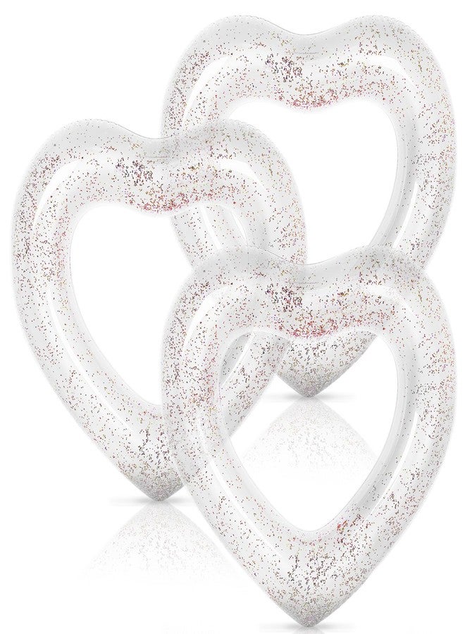 Whaline 3Pcs Inflatable Heart Pool Float with Glitter Inside White Swim Pool Rings Float Loungers Tube for Summer Pool Beach Bachelorette Party, 47.3 x 39.4 Inch - Image 1