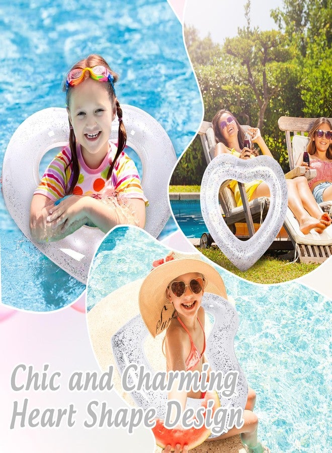 Whaline 3Pcs Inflatable Heart Pool Float with Glitter Inside White Swim Pool Rings Float Loungers Tube for Summer Pool Beach Bachelorette Party, 47.3 x 39.4 Inch - Image 4
