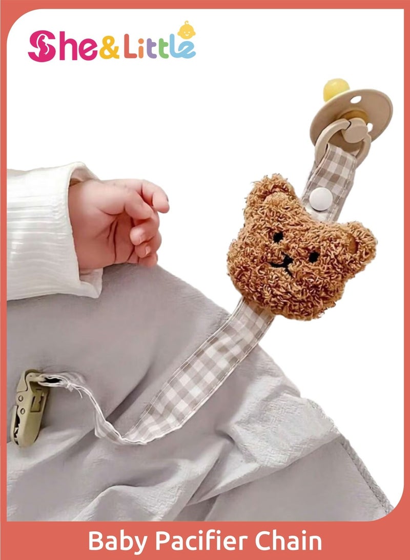 She&Little Cartoon Bear Baby Pacifier Chain, Pacifier Holder, Pacifiers And Accessories, Baby Soother Clip Anti Loss Holder Strap, Lightweight and Washable, for Newborns and Infants, Home Outdoor Stroller Use - Image 1