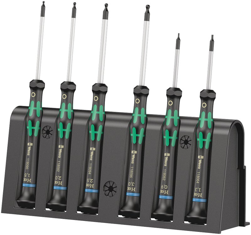 Wera - 5118156001 2052/6 Kraftform Micro Ballhead Hexagon Electronics Screwdriver Set and Rack, 6-Piece - Image 1
