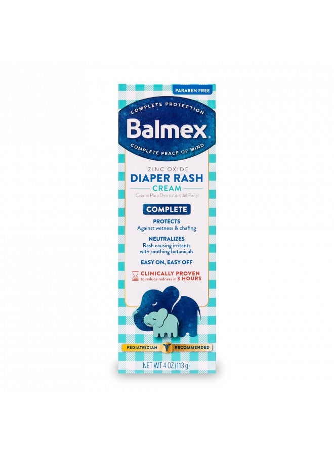Balmex Complete Protection Baby Diaper Rash Cream With Zinc Oxide + Soothing Botanicals, 4 Ounce - Image 1