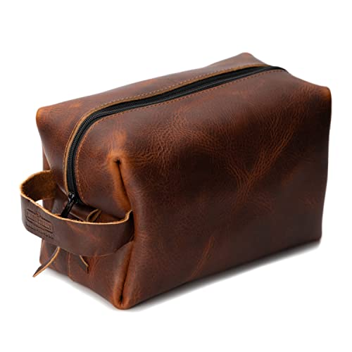Main Street Forge Dopp Kit Premium Full Grain Leather Toiletry Bag for Men Made in USA Travel Pack for Shaving Essentials Accessories Compact Lightweight Mens Bathroom Shower Case - Image 1