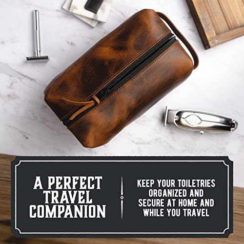 Main Street Forge Dopp Kit Premium Full Grain Leather Toiletry Bag for Men Made in USA Travel Pack for Shaving Essentials Accessories Compact Lightweight Mens Bathroom Shower Case - Image 3