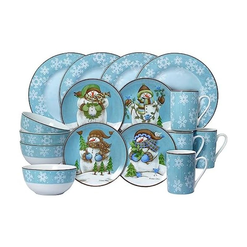 Pfaltzgraff Evergreen Ernie Dinnerware Set, 16 Piece, Blue, White - Image 1