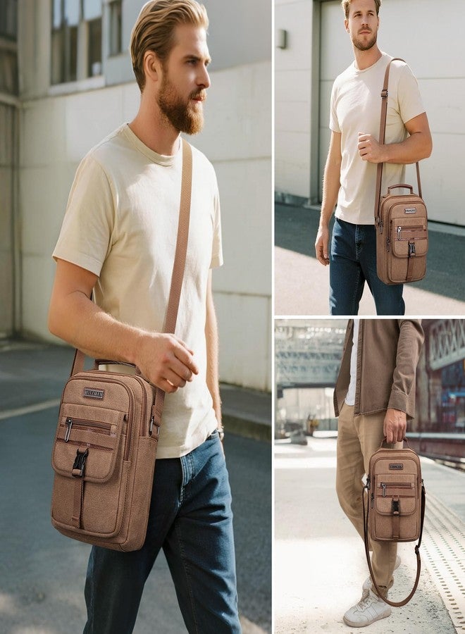 WITZMAN حقيبة كروس بودي من ويتزمان للرجال، حقائب قماشية، حقيبة يد رجالية كلاسيكية، حقيبة كتف صغيرة غير رسمية للعمل والسفر (A8014 بني IN) - Image 2