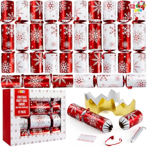 JOYIN 12 Pack Christmas Party Favor NonSnap Red White Snowflake Design Party Table Favors with Holiday Party Favor Supplies for Kids and Adults Christmas Parties Dinners and Holidays - Image 1